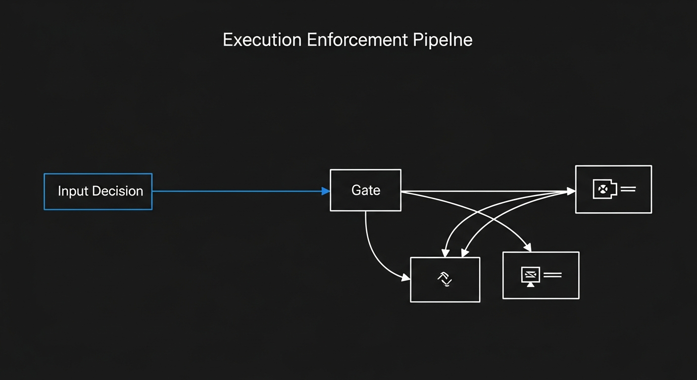 Enforcement pipeline: decision flows into CerbaSeal gate, splits into REJECT, HOLD, or ALLOW